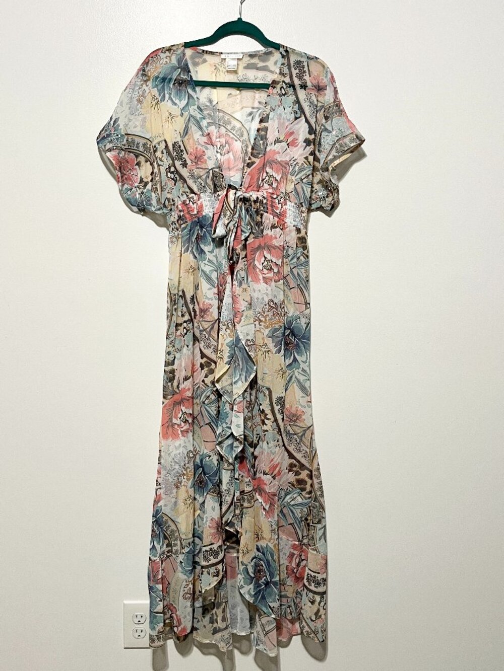 Womens Sheer Maxi Fairy Tie Front Duster Kimono Coverup S Festival Whimsical